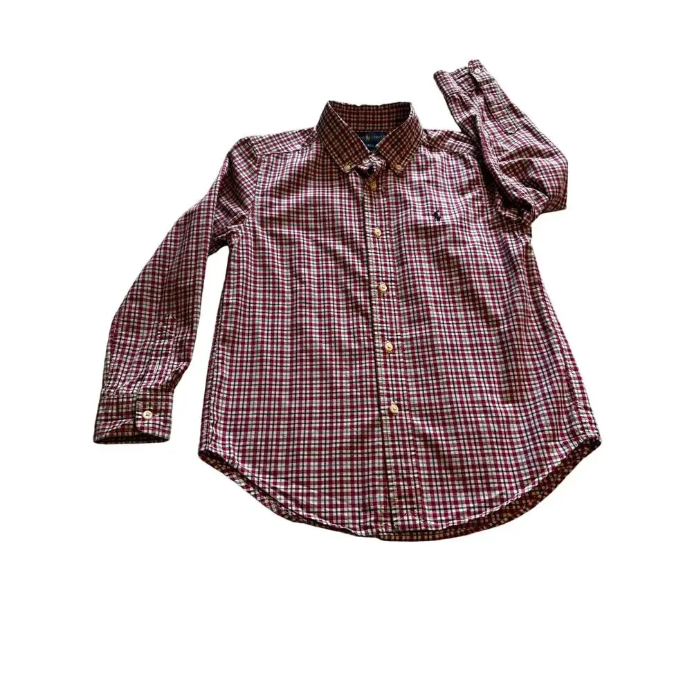 Ralph Lauren Boys 6 Plaid Button Down Classic Poplin L/S Shirt breathable cotton
